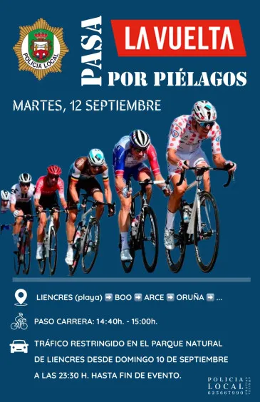  Policía Local de Piélagos informa del cierre al tráfico del Parque Natural de las Dunas de Liencres desde las 23:30 h. de hoy con motivo de la Vuelta a España
