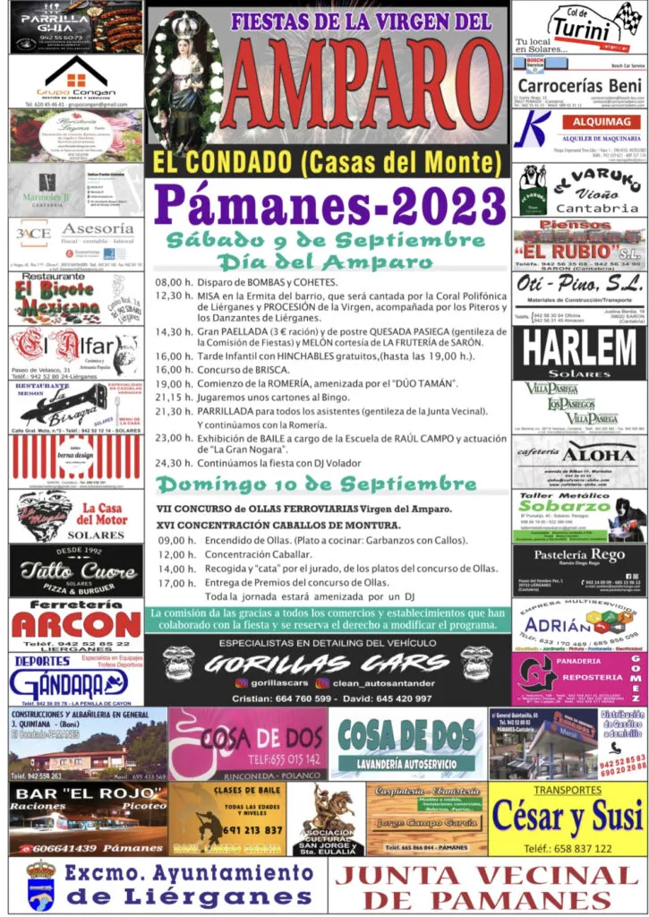  Carteles de las Fiestas del Amparo en Pámanes el sábado 9 de septiembre y el Concurso de Ollas ferroviarias el domingo 10