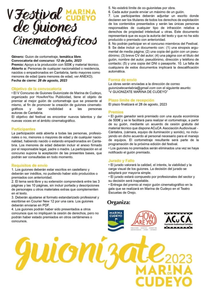  V Concurso de Guiones Guionízate de Marina de Cudeyo 2023